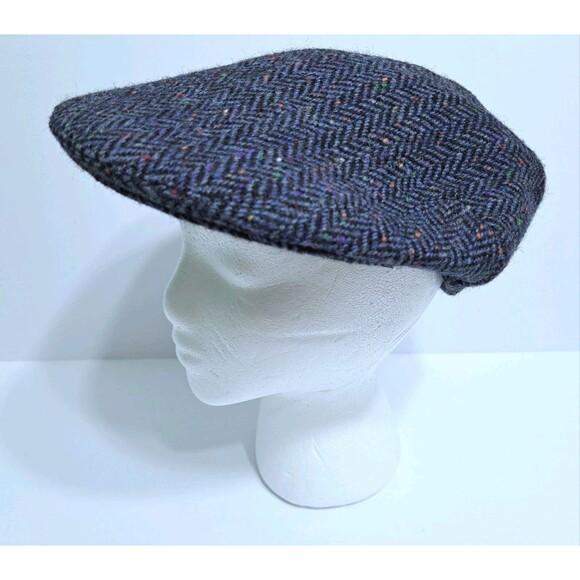 Donegal Tweed Newsboy Cap Speckled Ireland Vintage Shandon Herringbone Hat Blue - Picture 1 of 7
